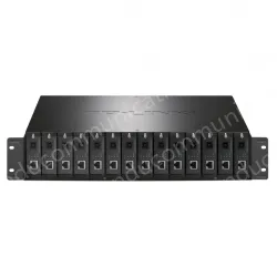 Dual-power 14-slot fiber optic transceiver dedicated rack