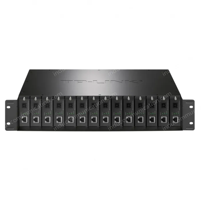 Dual-power 14-slot fiber optic transceiver dedicated rack