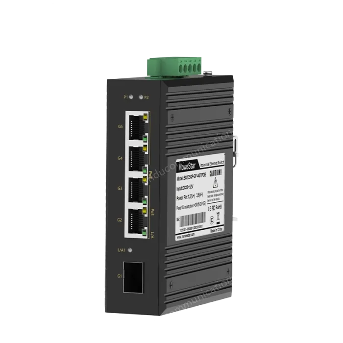 1 Port Gigabit SFP + 4 Ports Gigabit PoE RJ45 Din-Rail Unmanaged Industrial PoE Switch