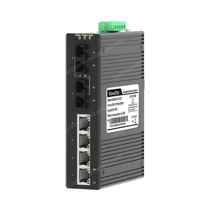 2 Ports 100M F(x) + 4 Ports 10/100M T(x) Din-Rail Unmanaged Industrial Ethernet Switch